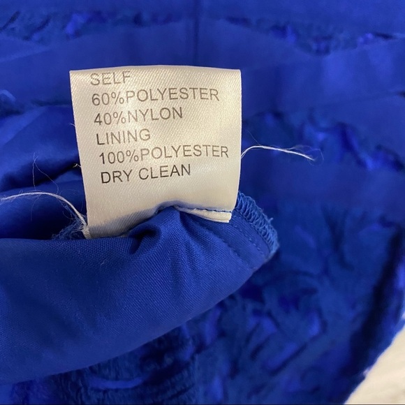 Tadashi Shoji | Embroidered Lace V Neck Sheath Dress In Marina Blue Size 2P - Picture 8 of 11